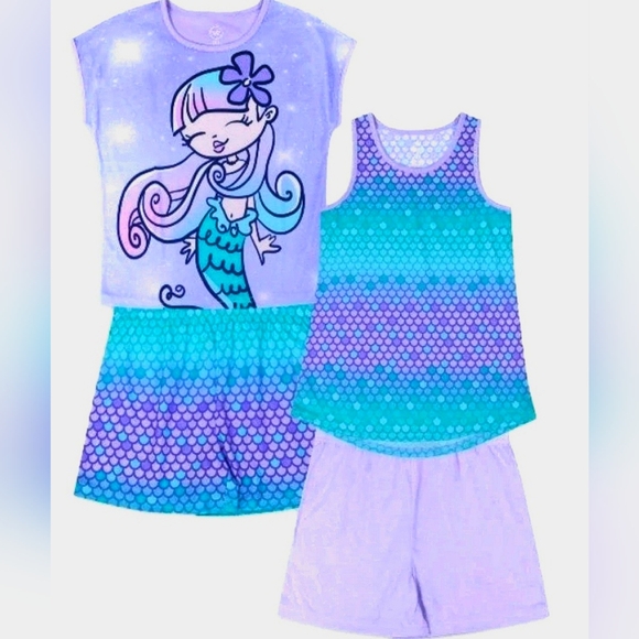 Mermaid Flamingo Pajamas Cute 4PC Set Shorts T-shirt Comfy Adorable 18 XXL NWT - Picture 3 of 12